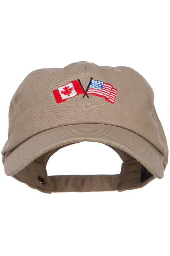Canada US Flags Embroidered Unconstructed Cap - Khaki OSFM