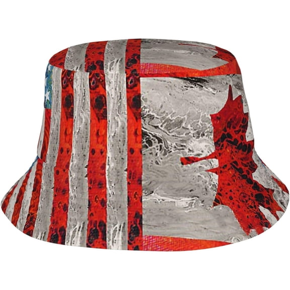 Canada USA Flag Sun Hats Washed Denim Bucket Hats Packable Beach Hats
