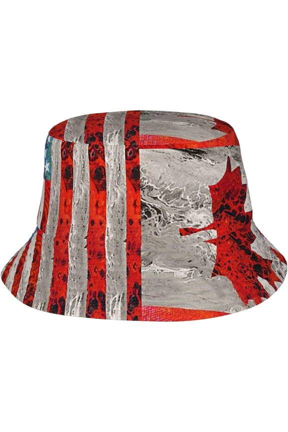 Canada USA Flag Sun Hats Washed Denim Bucket Hats Packable Beach Hats