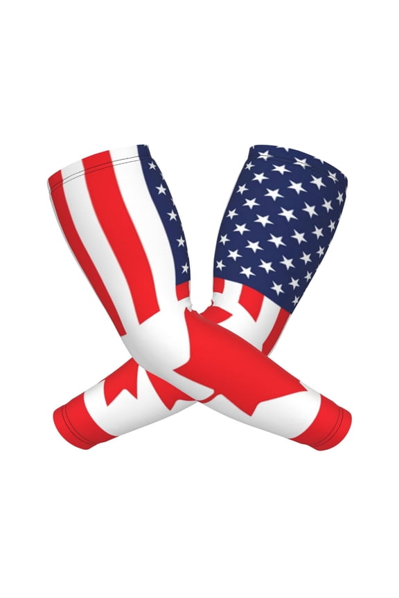 Canada Us Friendship Flag Combination Compression Sports Arm Sleeve Baseball Football Basketball For Men And Women
