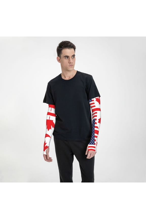 Canada Us Friendship Flag Combination Cooling Sleeves Sun Protection Arm Sleeves With Thumb Hole For Women Men