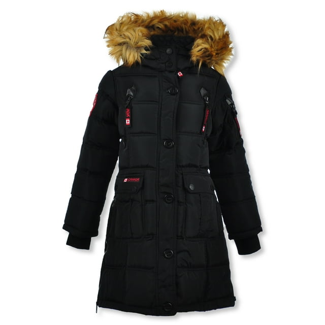 Canada Weather Gear Girls' Faux-Fur Long Parka - black/natural, 2t (Toddler)