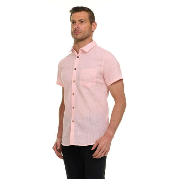 Canada Weather Gear Men’s Seersucker Button-Down Shirt – Short Sleeve Solid Textured Short Sleeve Shirt with Chest Pocket