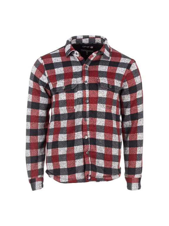 MEN'S SHERPA LINED BUFFALO PLAID SHIRT JACKET - SIZE: L -RED