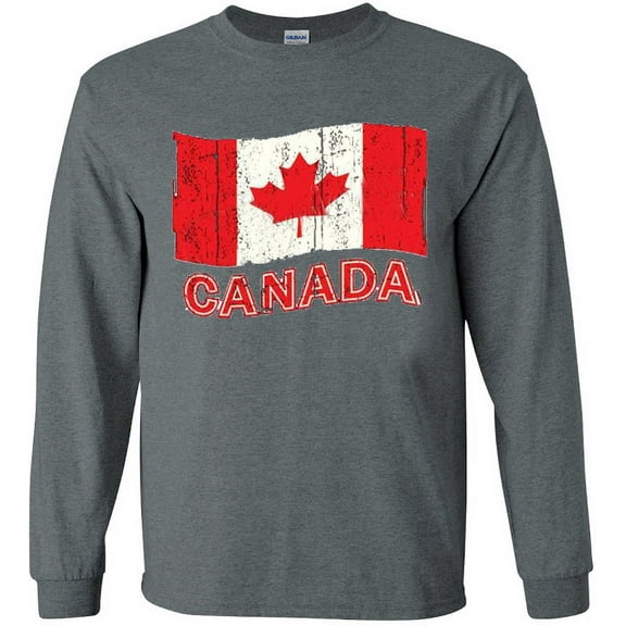 Canada flag T-shirt Men's Long Sleeve Tee Gray