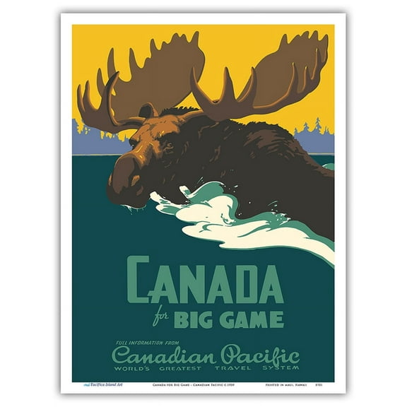 Canada for Big Game - Canadian Pacific Railway - Vintage Railroad Travel Poster by Thomas (Tom) Hall c.1939 - Master Art Print (Unframed) 9in x 12in