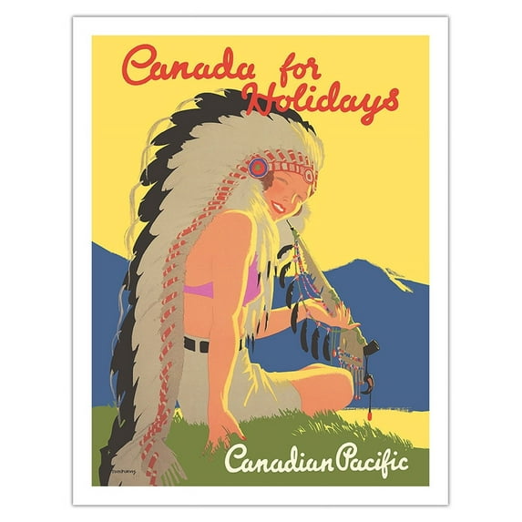 Canada for Holidays - Canadian Pacific - Vintage Railroad Travel Poster by Tom Purvis c.1937 - Fine Art Matte Paper Print (Unframed) 20x26in
