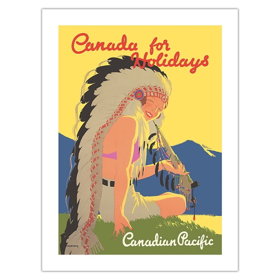 Canada for Holidays - Canadian Pacific - Vintage Railroad Travel Poster by Tom Purvis c.1937 - Fine Art Matte Paper Print (Unframed) 24x32in