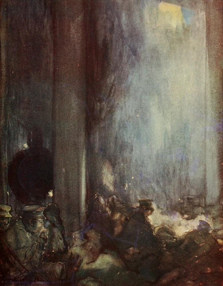 Canada in Khaki 1917 Night scene at the Gare du Nord Paris Canvas Art - Dudley Hardy (18 x 24)