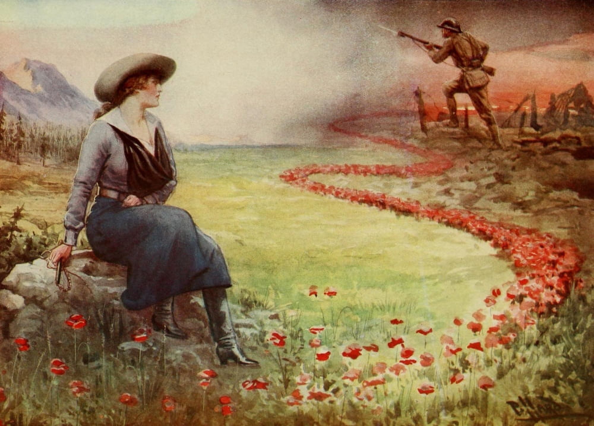 Canada in Khaki 1917 The Thin Red Line Canvas Art - Harold H Piffard (24 x 36)