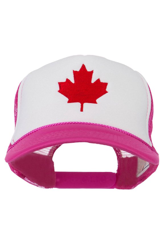 Canada's Maple Leaf Embroidered Foam Front Mesh Back Cap - Hot Pink White OSFM