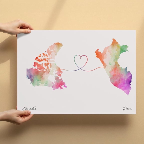 Canada to Peru Map Canvas Wall Art 8x12 inch – Canada to Peru Map Minimalist Canvas Artwork – Soft Watercolor Wall Decoration