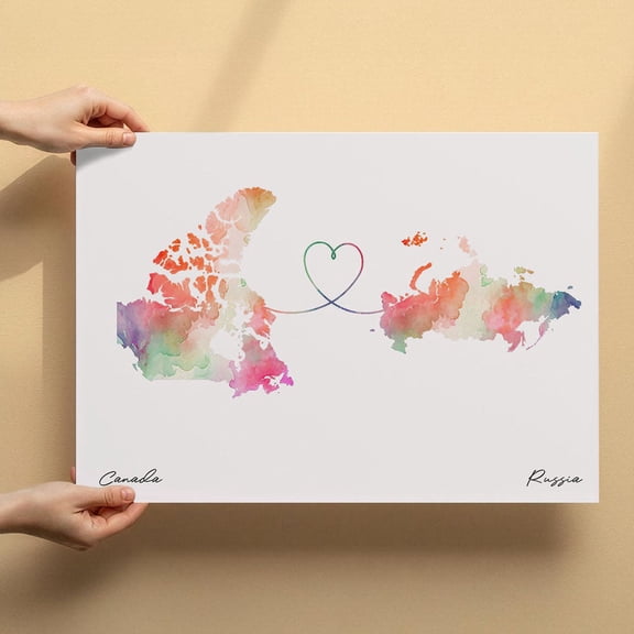 Canada to Russia Canvas Wall Art 8x12 inch – Canada to Russia Watercolor Canvas Wall Art – Minimalist Travel Inspired Home Decor