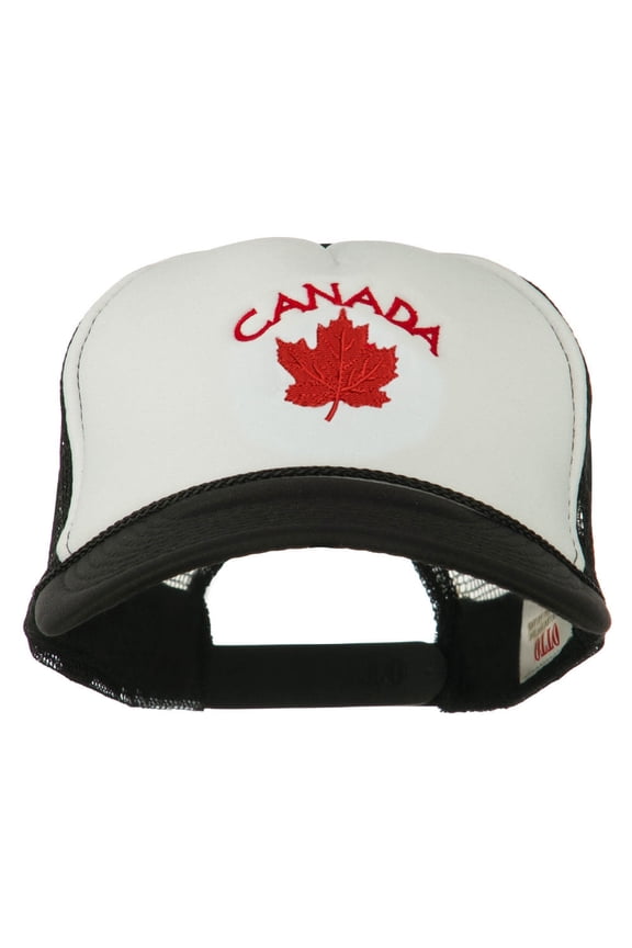Canada with Maple Leaf Embroidered Foam Front Mesh Back Cap - Black White OSFM