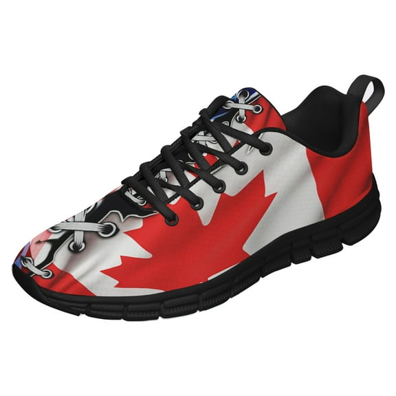 Canadian American Flag Shoes for Men Women Running Shoes Lightweight Walking Sneakers Mesh Athletic Sport Shoes Black Size 3.5