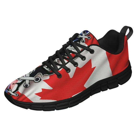 Canadian American Flag Shoes for Men Women Running Shoes Lightweight Walking Sneakers Mesh Athletic Sport Shoes Black Size 9
