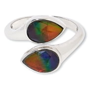 Canadian Ammolite Stelring Silver Pear-Shape Ammolite 2-Stone Bypass Ring, Size 8