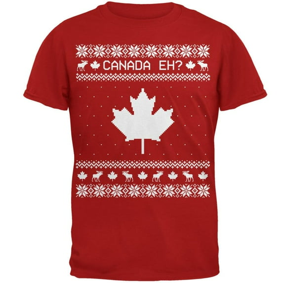 Canadian Canada Eh Ugly Christmas Sweater Mens Soft T Shirt Red X-LG