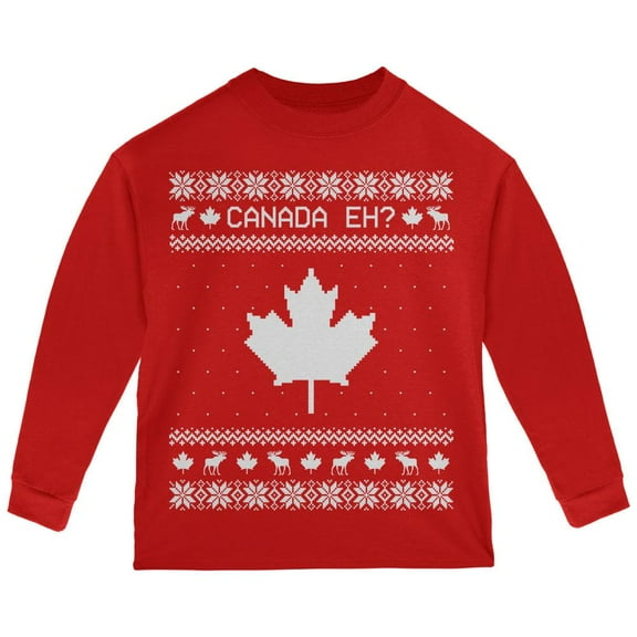 Canadian Canada Eh Ugly Christmas Sweater Toddler Long Sleeve T Shirt Red 4T