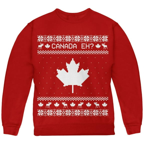 Canadian Canada Eh Ugly Christmas Sweater Youth Sweatshirt Red YXL