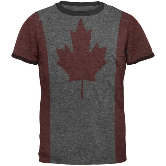 Canadian Canada Flag Mens Ringer T Shirt Heather-Black 2XL