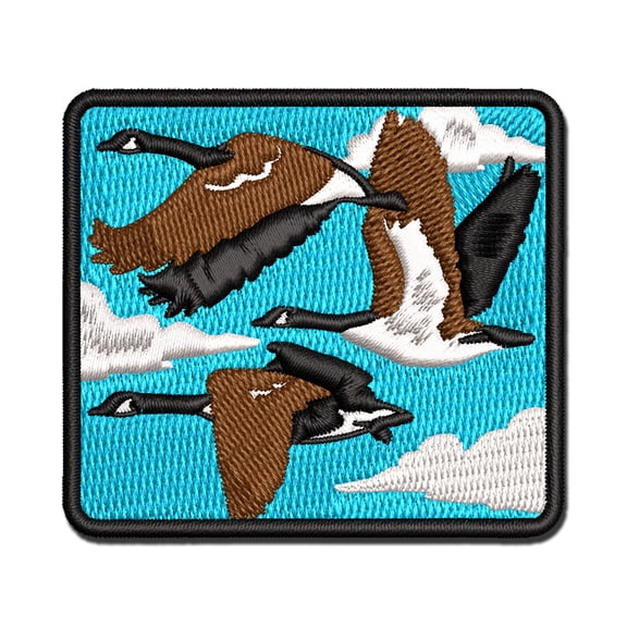 Canadian Canada Geese Flying Goose Applique Multi-Color Embroidered Hook & Loop Patch - 3 Inch Medium