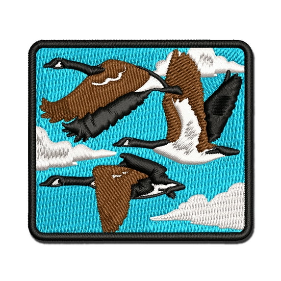 Canadian Canada Geese Flying Goose Applique Multi-Color Embroidered Iron-On Patch - 2.0 Inch Mini