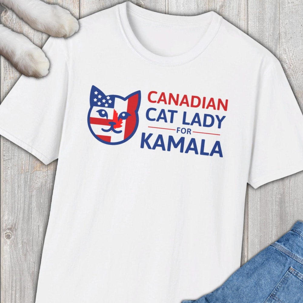 Canadian Cat Lady for Kamala Softstyle TShirt, Canada, Kamala 2024