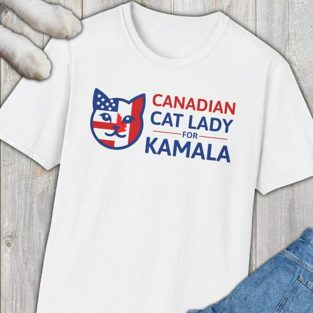 Canadian Cat Lady for Kamala Softstyle TShirt, Canada, Kamala 2024