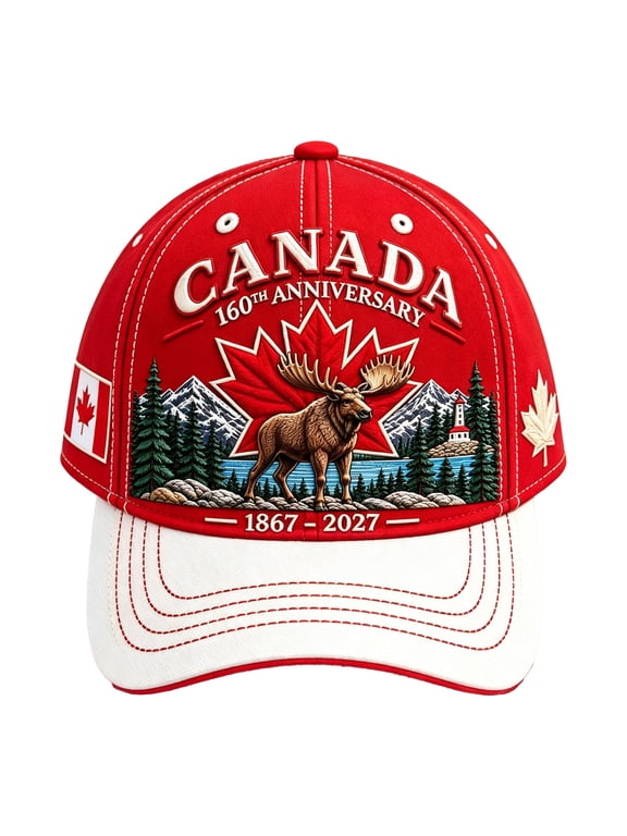 Canadian Deer Pattern Hat 160th Anniversary 1867 2027 Baseball Cap Autumn Forest Landscape Embroidered Art Ventilation Eyelets For Breathability For Travel And Sightseeing