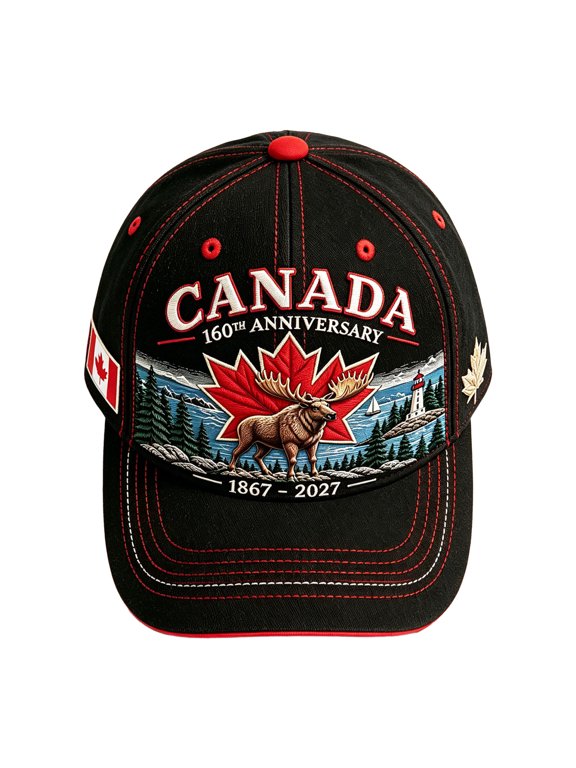 Canadian Deer Pattern Hat 160th Anniversary 1867 2027 Baseball Cap Stag Silhouette Against Mountain Backdrop Curved Brim For Sun Protection For Camping Fishing And Hunting