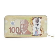 Canadian Dollar 100 CAD Currency Money Bill Print PU Leather Zip Around Wallet