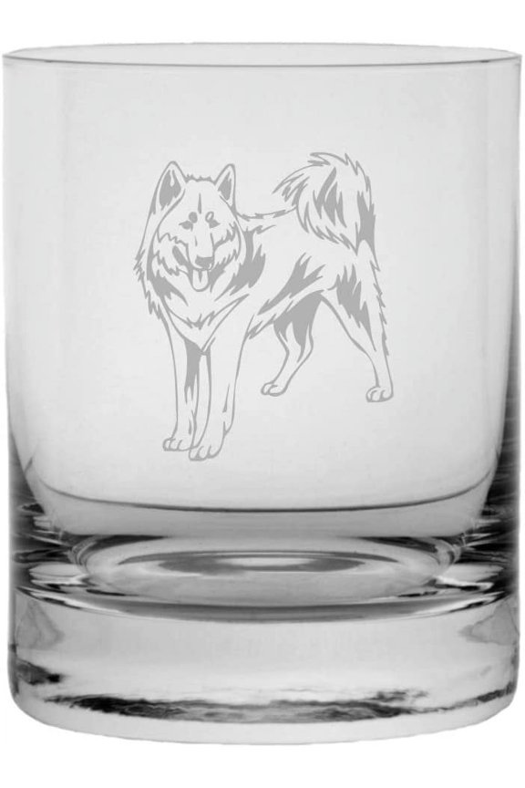 Canadian Eskimo Dog Themed Etched 11oz Crystal Rocks Whisky Glass