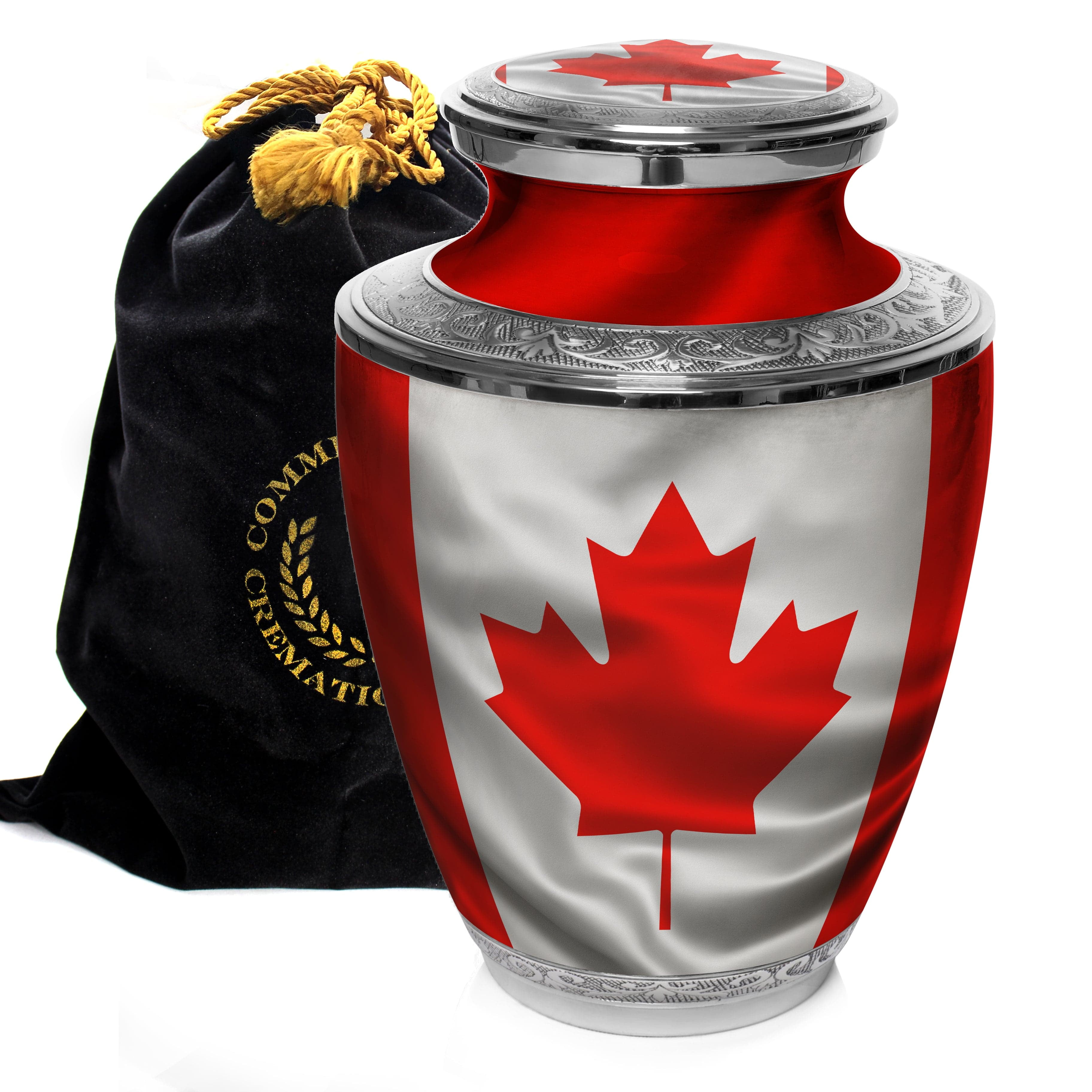 Large Red and White Metal Canadian Flag Cremation Urn