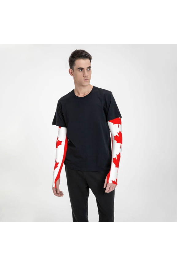 Canadian Flag Gardening Sleeves Farm Sun Protection Cooling Arm Sleeves For Women Men With Thumb Hole