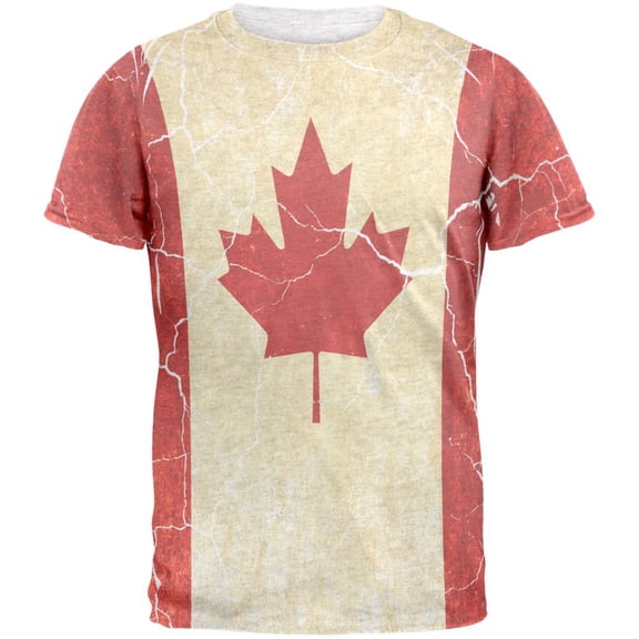 Canadian Flag Grunge Distressed Mens T Shirt Heather White LG