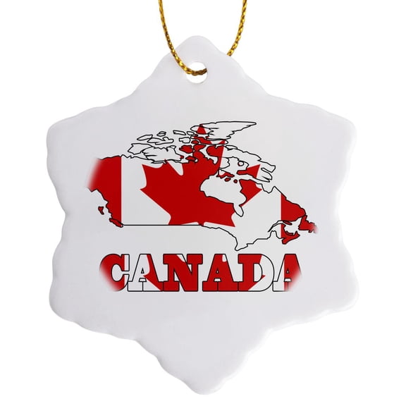 Canadian Flag In The Outline Map Of Canada And The Letters Of Canada, 3 inch Snowflake Porcelain Ornament