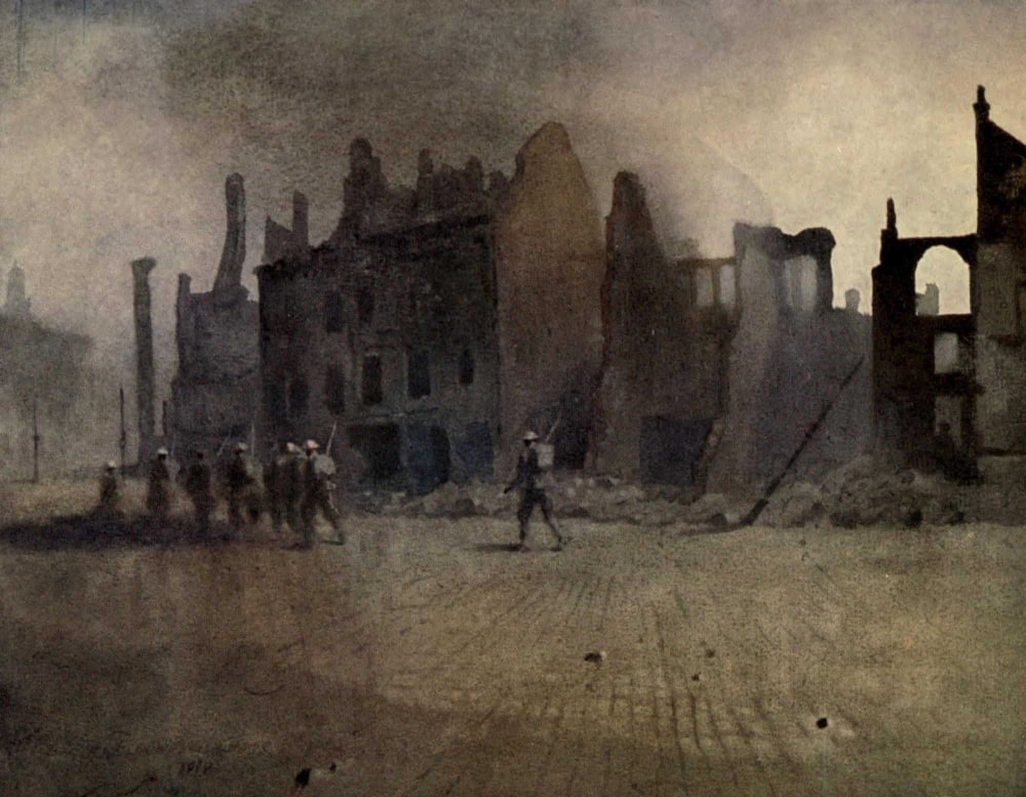 Canadian Front 1920 Canadian entering Cambrai Canvas Art - Inglis Sheldon-Williams (18 x 24)