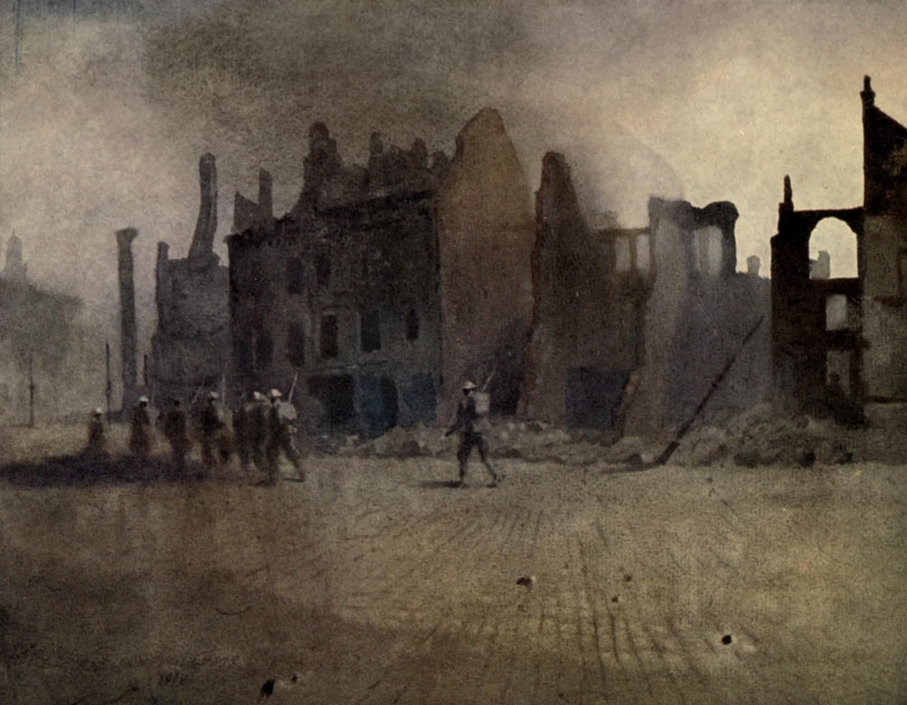 Canadian Front 1920 Canadian entering Cambrai Canvas Art - Inglis Sheldon-Williams (24 x 36)