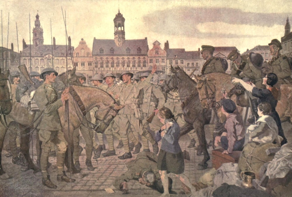 Canadian Front 1920 Canadians entering Mons Armistice Day Canvas Art - Inglis Sheldon-Williams (24 x 36)