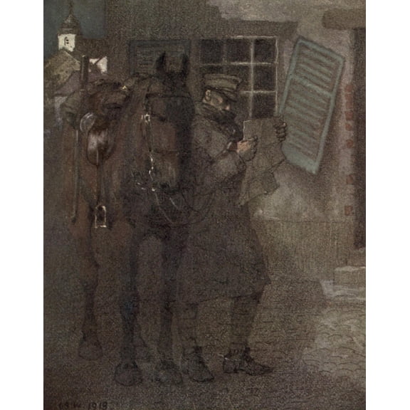 Canadian Front 1920 Map-reading by moonlight Canvas Art - Inglis Sheldon-Williams (24 x 36)