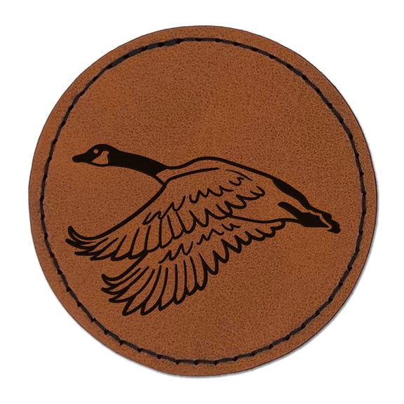Canadian Goose Canada 2.5" Faux Leather Round Engraved Iron-On Patch - Brown