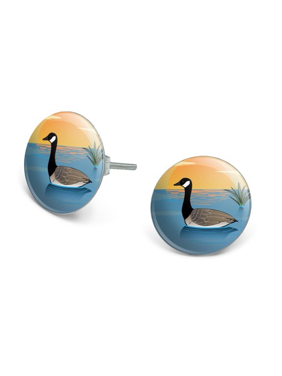 Canadian Goose Geese Swimming Canada Novelty Silver Plated Stud Earrings