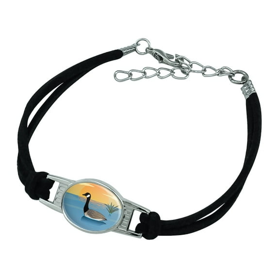 Canadian Goose Geese Swimming Canada Novelty Suede Leather Metal Bracelet