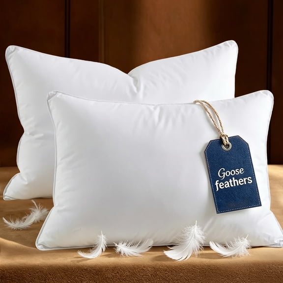 Set of 2 Goose Down Pillows Queen Size , 100% Cotton Shell, Supportive Cooling Pillows , Hotel Bed Pillows
