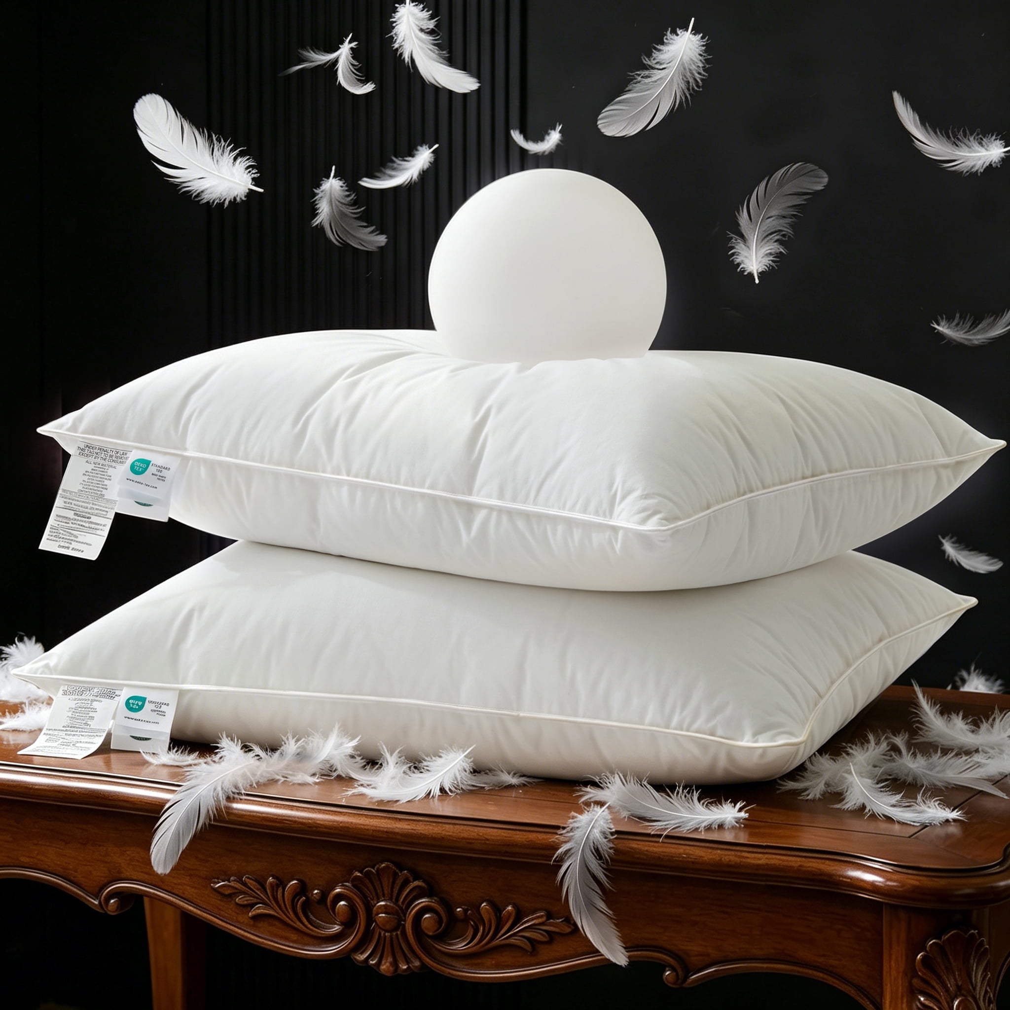 Set of 2 Goose Down Pillows Queen Size , 100% Cotton Shell, Supportive Cooling Pillows , Hotel Bed Pillows