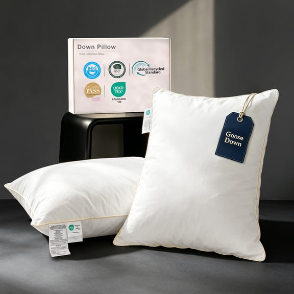 Cozyharbor 6-Layer 100%Cotton Shell Goose Down & Memory Foam Pillow, King 20"x36",2 Pack