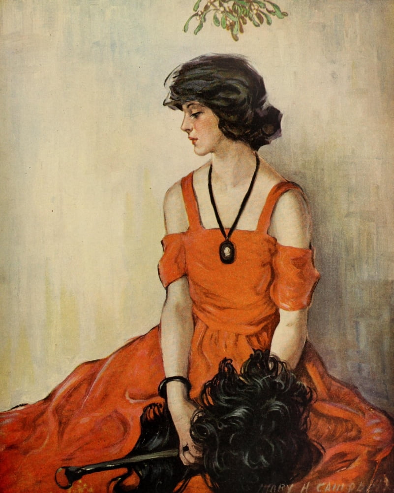 Canadian Home Journal 1922 Lady under mistletoe Canvas Art - Mary H Campbell (24 x 36)