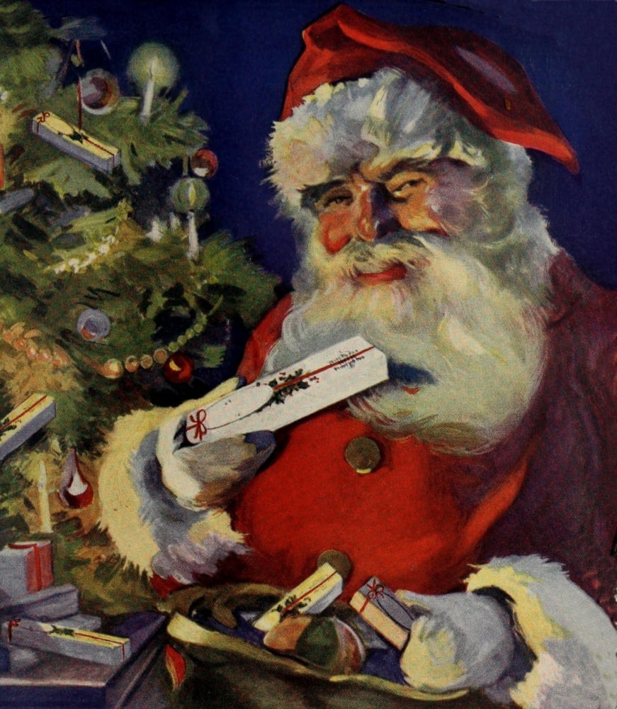 Canadian Home Journal 1922 Santa in ad for Watermans Fountain pens Canvas Art - Unknown (24 x 36)