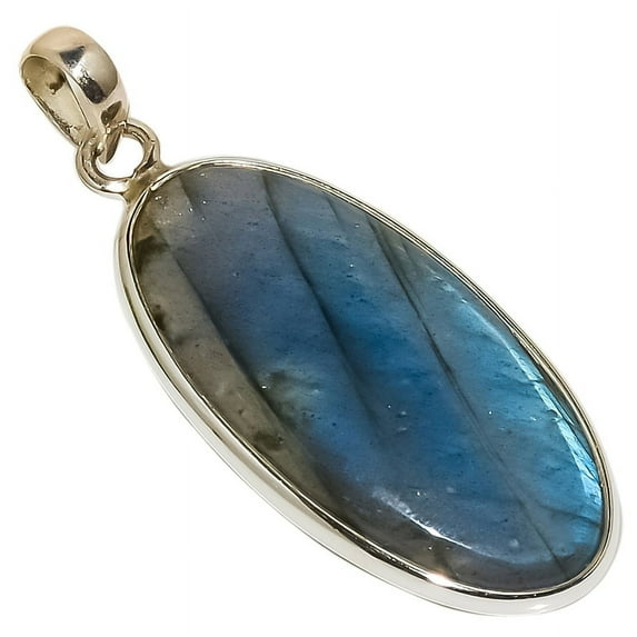 Canadian Labradorite Solid 925 Sterling Silver Pendant Size 1.58"Natural Pendant, Blue Pendant, 925 Silver Pendant, Labradorite Pendant, Oval Pendant
